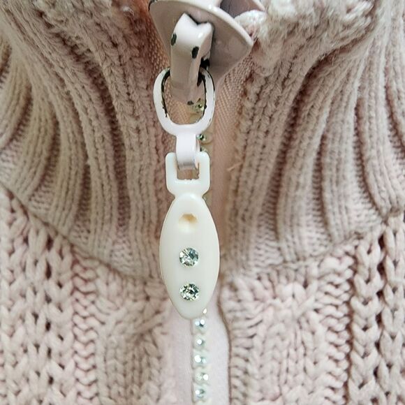 Storybook Knits Sweater Womens 2X Pink Cable Knit Cardigan Full Zip Rhinestones - Picture 7 of 14